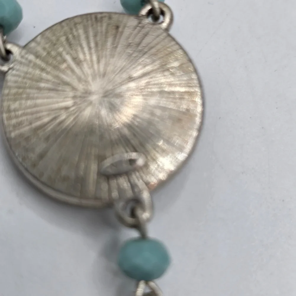 Vintage Napier Bohemian Filigree Mandala Turquoise Beaded Teardrop Necklace 18in